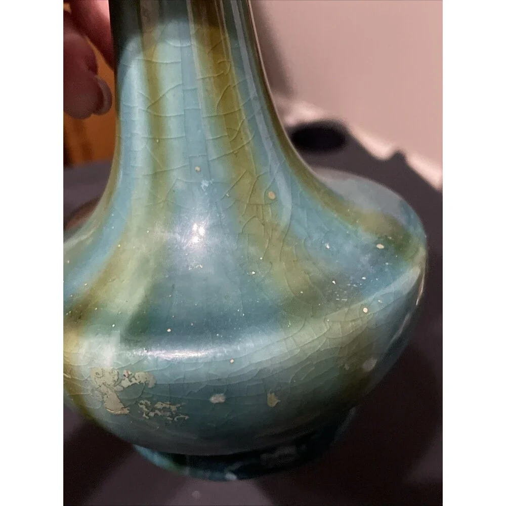 Belgium Made Drip Glaze Art Pottery Thin Bud Vase Hand Made Mid-Century